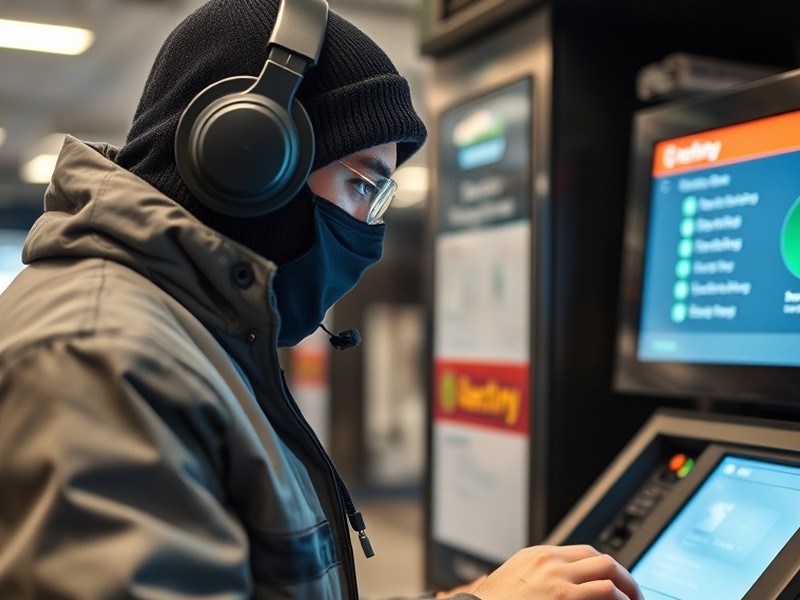 Self-service terminal fitted with anti-skimming protection